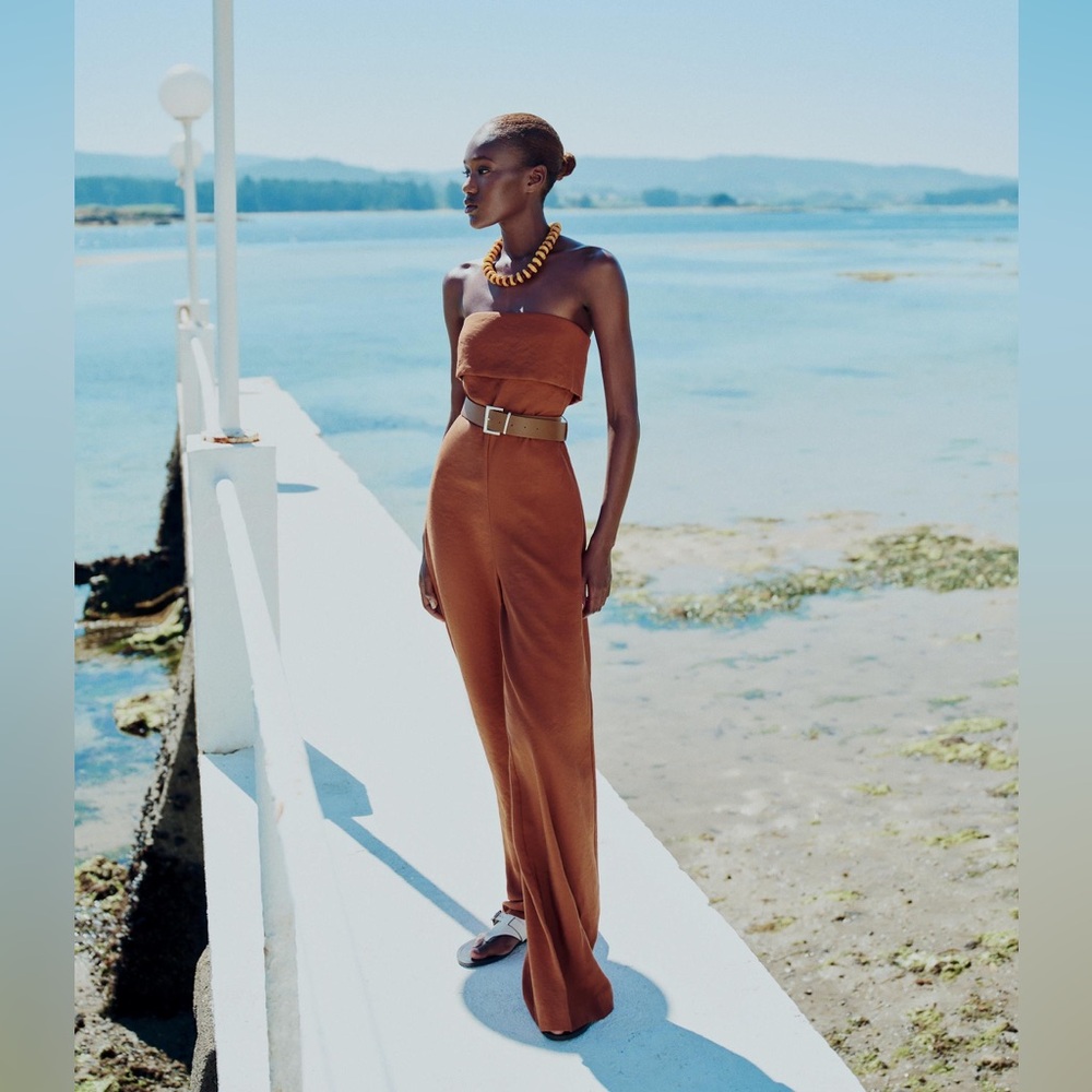 ZARA Strapless Belted Jumpsuit